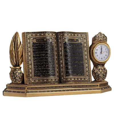 Modefa Ayatul Kursi - Gold Islamic Table Decor Clock and Mushaf Ayatul Kursi S6015 - Gold