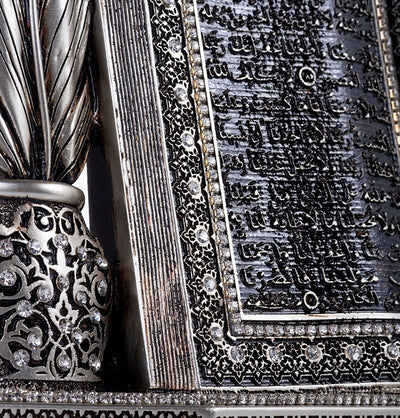 Modefa Ayatul Kursi - Silver Islamic Table Decor Clock and Mushaf Ayatul Kursi S6015 - Silver