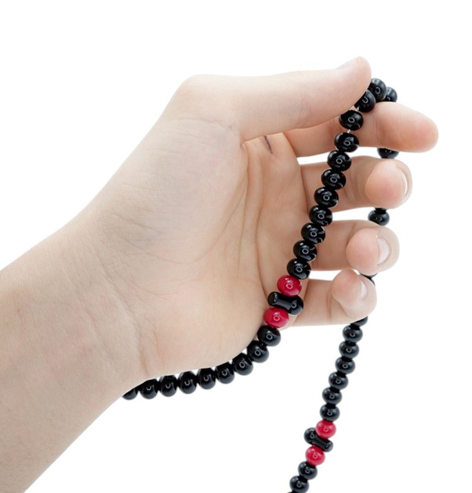 Modefa Beads Black and Red Islamic Tesbih Acrylic 99 Count Polished Prayer Beads 8mm - Black and Red