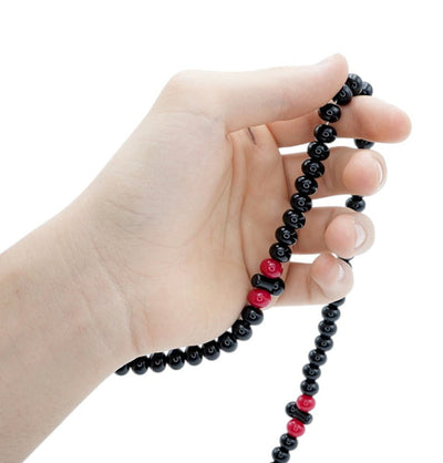Modefa Beads Black and Red Islamic Tesbih Acrylic 99 Count Polished Prayer Beads 8mm - Black and Red