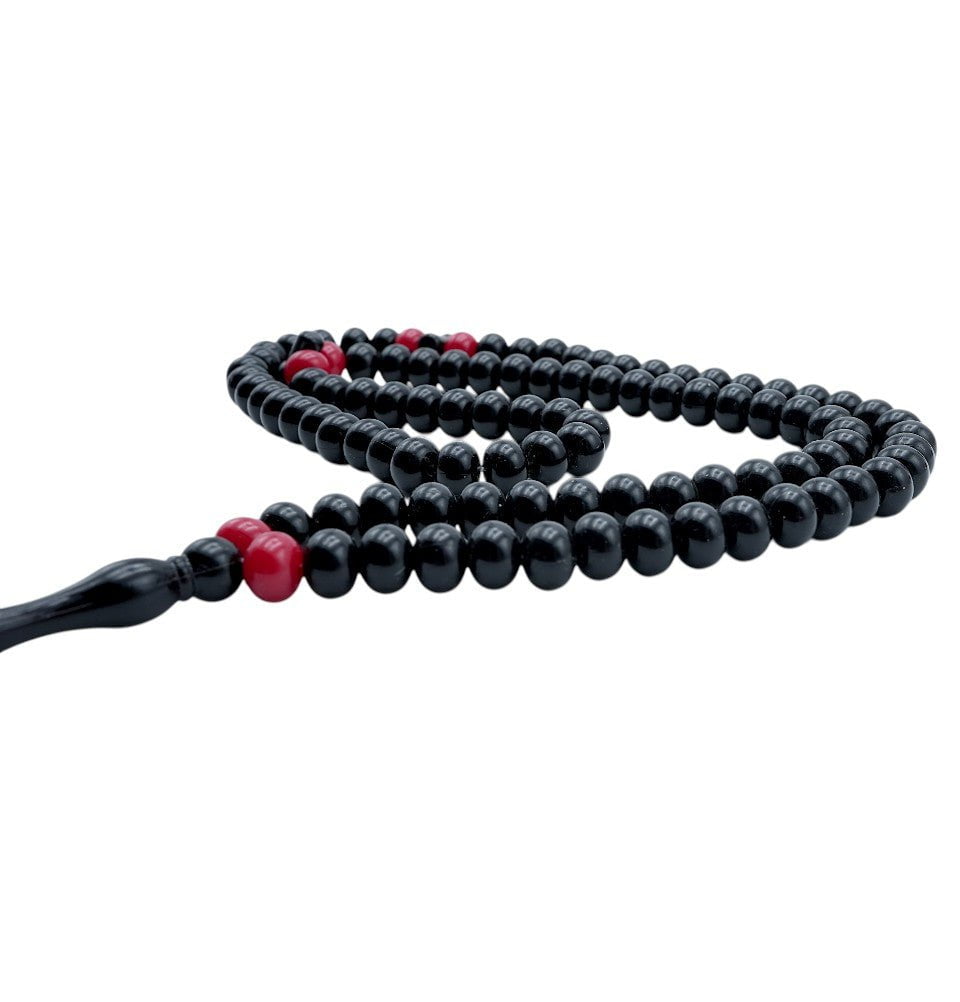 Modefa Beads Black and Red Islamic Tesbih Acrylic 99 Count Polished Prayer Beads 8mm - Black and Red