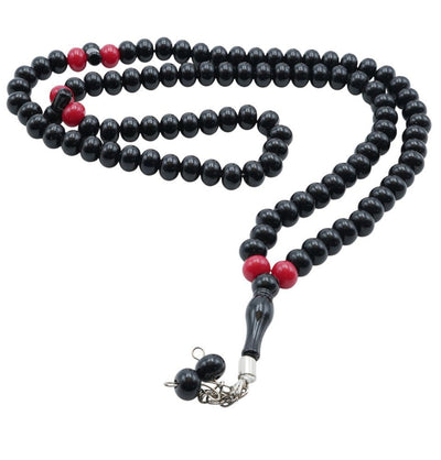 Modefa Beads Black and Red Islamic Tesbih Acrylic 99 Count Polished Prayer Beads 8mm - Black and Red