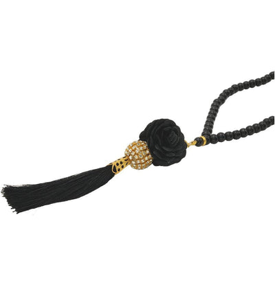 Modefa Beads Black Islamic Tesbih Acrylic Pearl 99 Count Prayer Beads with Rose & Rhinestone Bead - Black