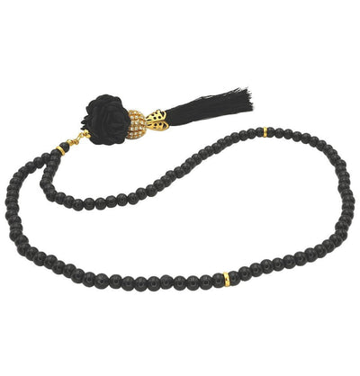 Modefa Beads Black Islamic Tesbih Acrylic Pearl 99 Count Prayer Beads with Rose & Rhinestone Bead - Black