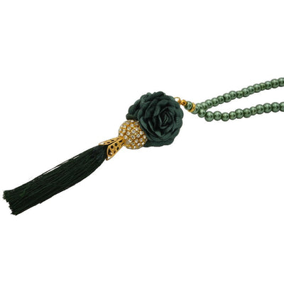 Modefa Beads Green Islamic Tesbih Acrylic Pearl 99 Count Prayer Beads with Rose & Rhinestone Bead - Green