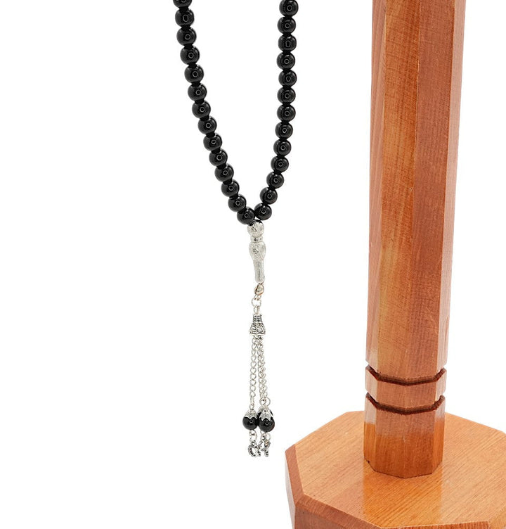 Islamic Tesbih Prayer Beads Round Onyx Stone 99 Count - Black