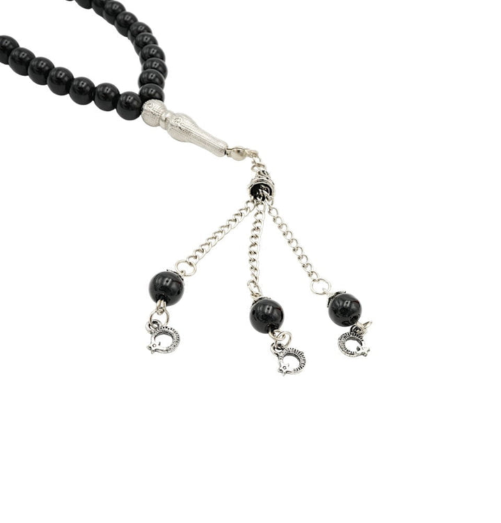 Islamic Tesbih Prayer Beads Round Onyx Stone 99 Count - Black