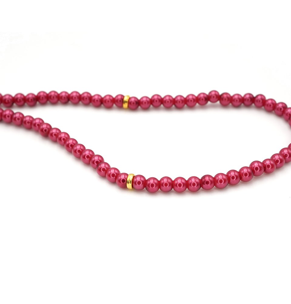 Modefa Beads Red Islamic Tesbih Acrylic Pearl 99 Count Prayer Beads with Rose & Rhinestone Bead - Red