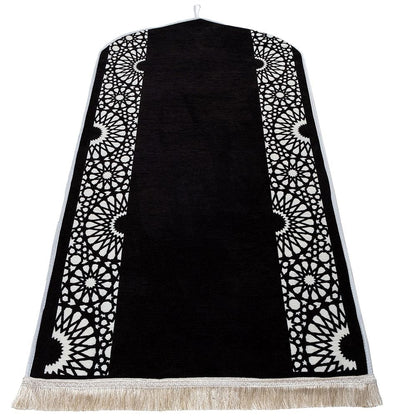 Modefa Black Chenille Foam Prayer Rug - Mustaqim Black