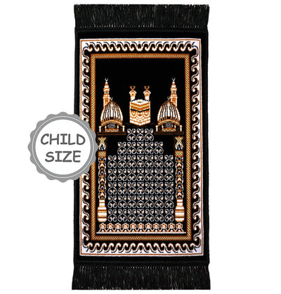 Modefa Black Child Velvet Islamic Prayer Rug - Kaba & Mosque Black