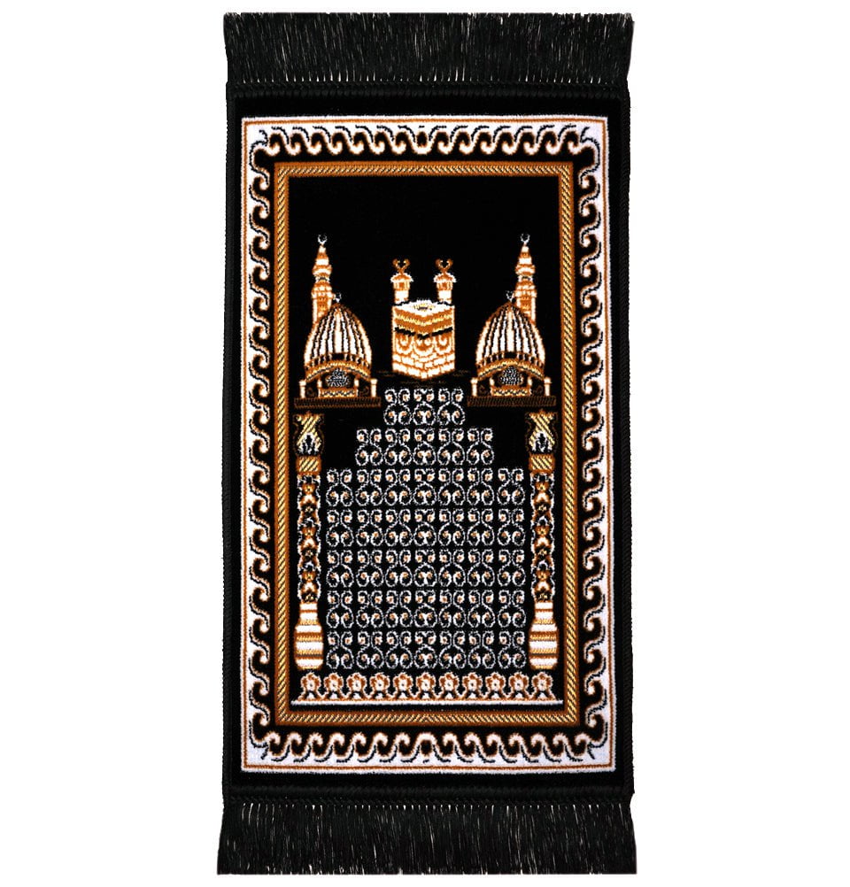 Modefa Black Child Velvet Islamic Prayer Rug - Kaba & Mosque Black