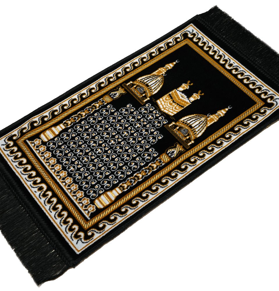 Modefa Black Child Velvet Islamic Prayer Rug - Kaba & Mosque Black