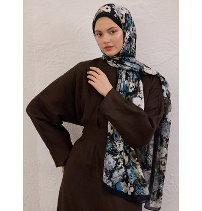 Modefa Black Rami Lightweight Hijab Shawl Beauty Blossom - Black