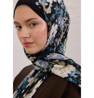 Modefa Black Rami Lightweight Hijab Shawl Beauty Blossom - Black