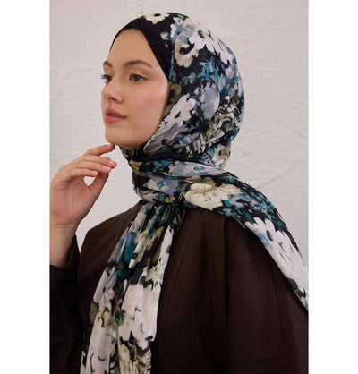 Modefa Black Rami Lightweight Hijab Shawl Beauty Blossom - Black