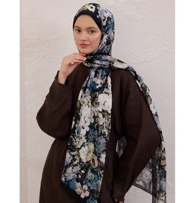 Modefa Black Rami Lightweight Hijab Shawl Beauty Blossom - Black