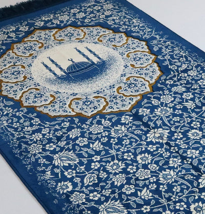 Modefa Blue Ramadan Mubarak Gift Bag Set with Prayer Mat, Prayer Beads, Car Hanger, & Rollerball Perfume - Blue