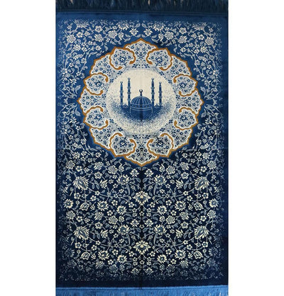 Modefa Blue Ramadan Mubarak Gift Bag Set with Prayer Mat, Prayer Beads, Car Hanger, & Rollerball Perfume - Blue