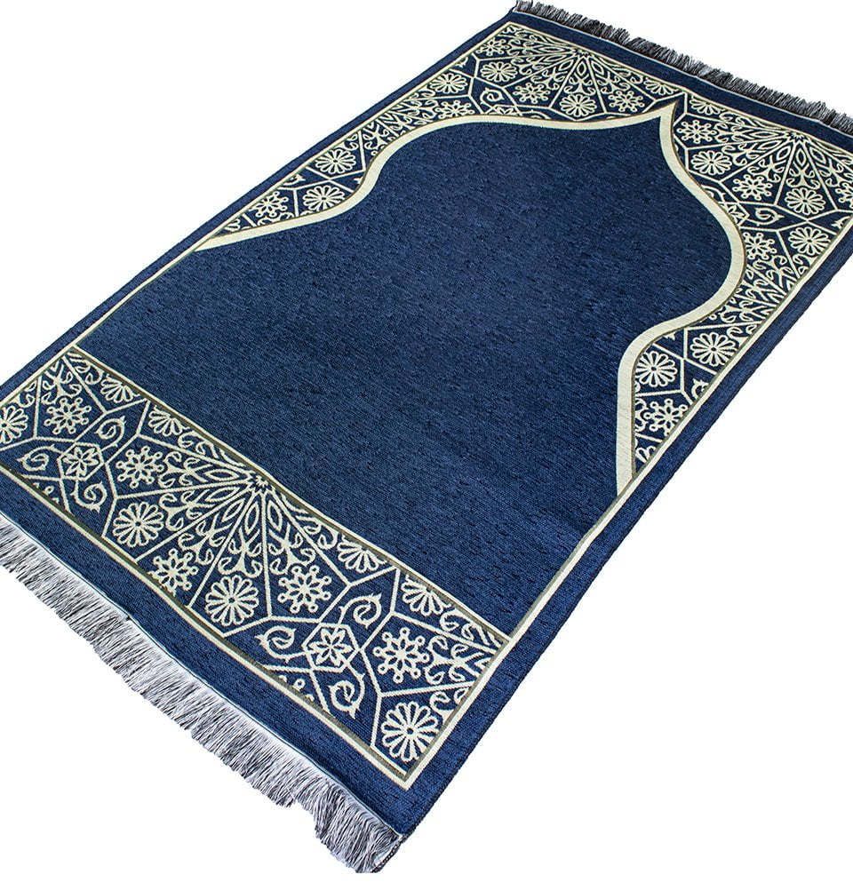 Modefa Book Blue Gift Set - Prayer Rug, Dua Book and Prayer Beads in Satin Bag - Blue
