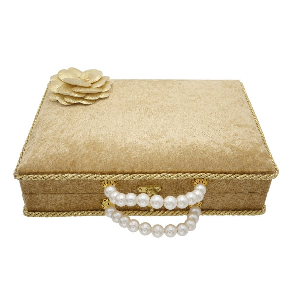 Modefa Book Gold Luxury Pearl Islamic Gift Set - Velvet Box with Quran, Hijab, Tesbih, & Bookmark - Gold