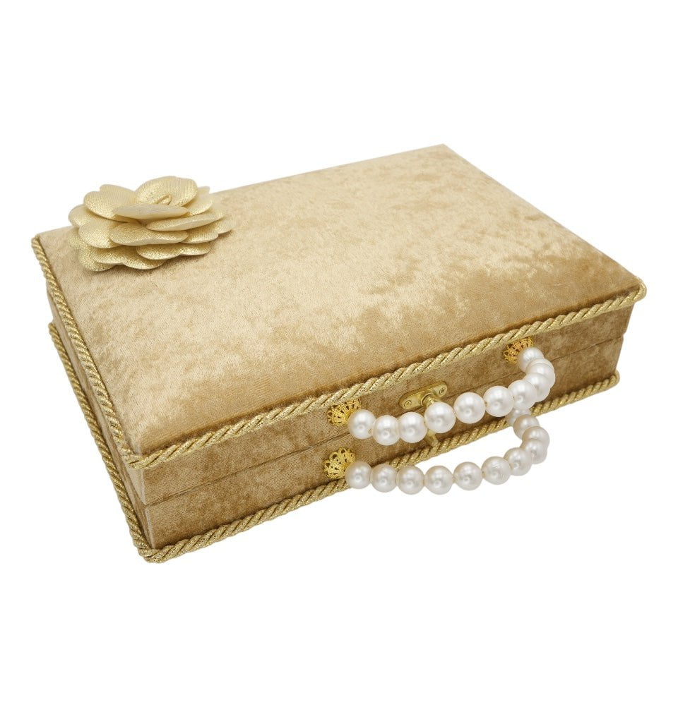 Modefa Book Gold Luxury Pearl Islamic Gift Set - Velvet Box with Quran, Hijab, Tesbih, & Bookmark - Gold