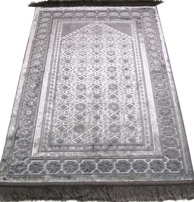 Modefa Book Silver Grey Luxury Islamic Gift Set - Velvet Box with Quran and Luxury Velvet Prayer Rug - Silver Grey