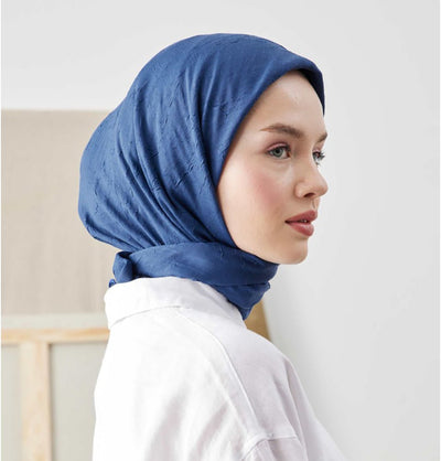 Modefa Dark Blue Bamboo Viscose Square Summer Hijab - Dark Blue