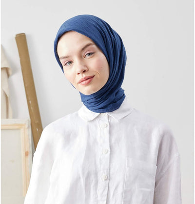 Modefa Dark Blue Bamboo Viscose Square Summer Hijab - Dark Blue