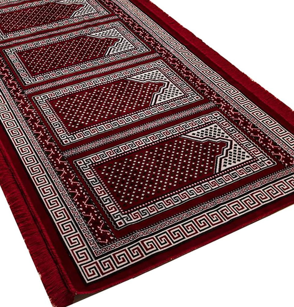 Round Islamic Rug Long Row 8 Person Masjid Islamic Prayer Rug - Geometric Dotted Arch Re