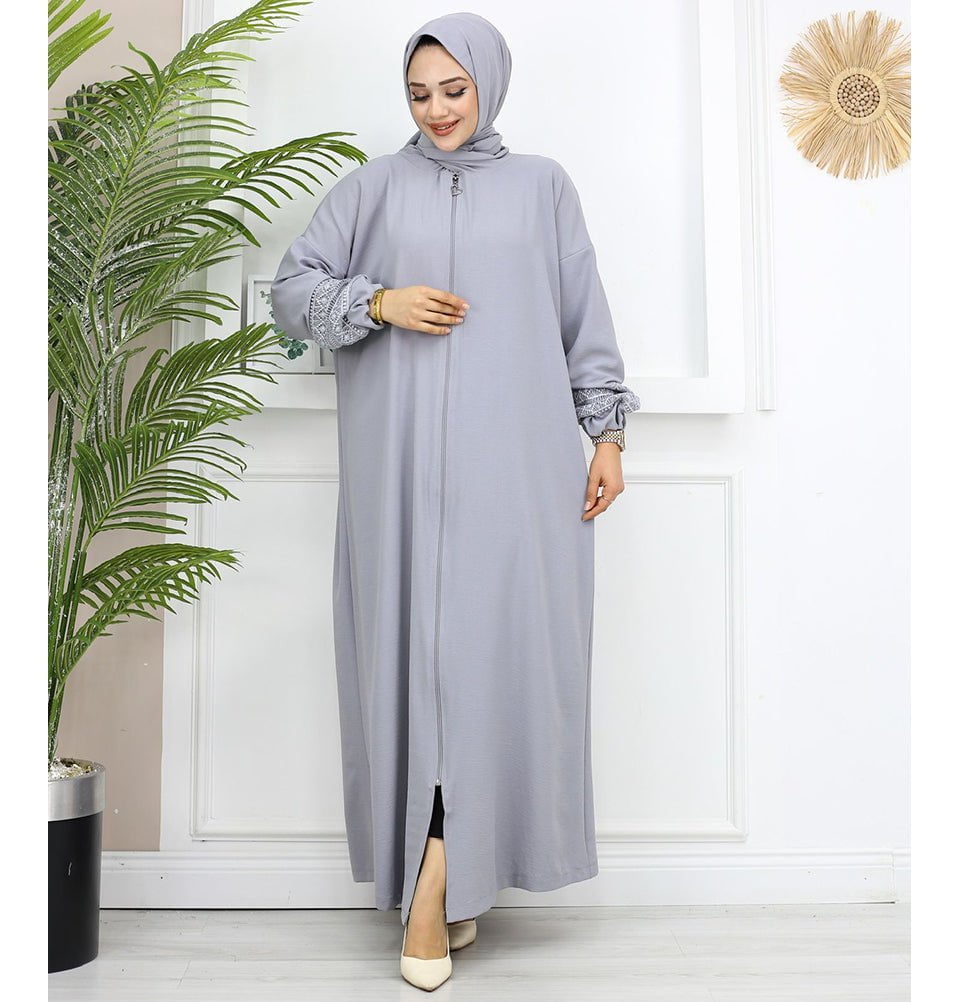 Modefa Dress Islamic Women's Prayer Dress With Attached Hijab - Grey