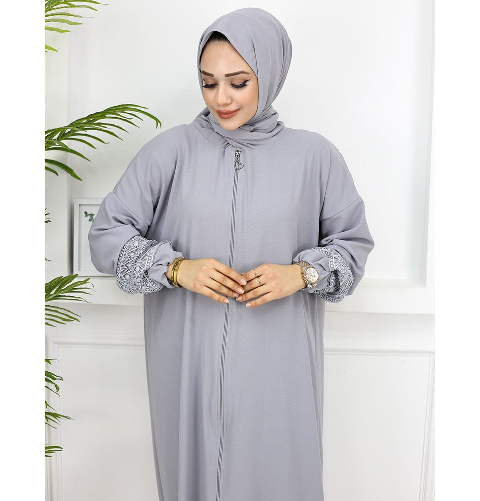 Modefa Dress Islamic Women's Prayer Dress With Attached Hijab - Grey