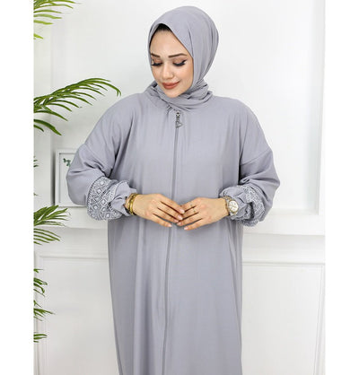 Modefa Dress Islamic Women's Prayer Dress With Attached Hijab - Grey
