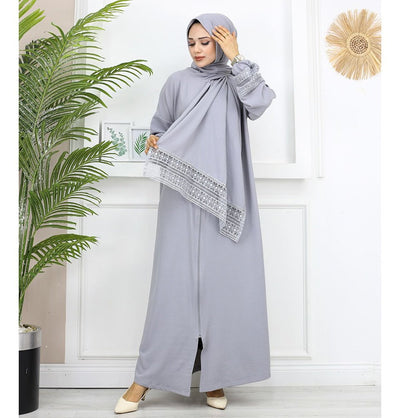 Modefa Dress Islamic Women's Prayer Dress With Attached Hijab - Grey