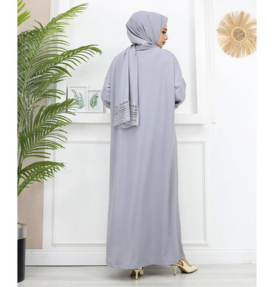 Modefa Dress Islamic Women's Prayer Dress With Attached Hijab - Grey