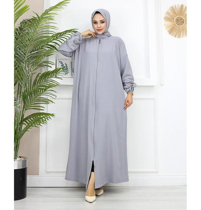 Modefa Dress Islamic Women's Prayer Dress With Attached Hijab - Grey