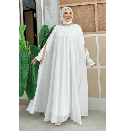 Modefa Dress Modern Muslim Woman's One Piece Butterfly Abaya - 3875 - White