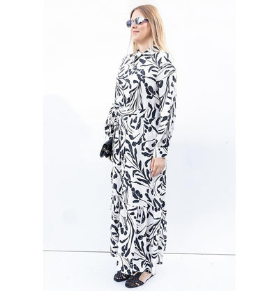 Modefa Dress Modern Muslim Women's Abstract Branch Maxi Dress - M60185 Stone with Black
