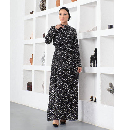 Modefa Dress Modern Muslim Women’s Abstract Dotted Dress - 70118 Creme & Beige