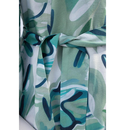 Modefa Dress Modern Muslim Women's Abstract Leaves Maxi Dress - M60185 Stone with Mint