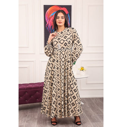Modefa Dress Modern Muslim Women’s Bohemian Berber Print - 7999-22 Creme & Black