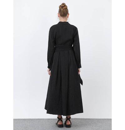 Modefa Dress Modern Muslim Women's Crinkled Maxi Dress - 20661 Black