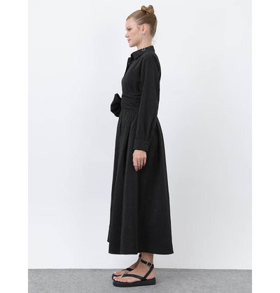 Modefa Dress Modern Muslim Women's Crinkled Maxi Dress - 20661 Black
