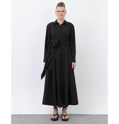 Modefa Dress Modern Muslim Women's Crinkled Maxi Dress - 20661 Black