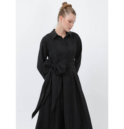 Modefa Dress Modern Muslim Women's Crinkled Maxi Dress - 20661 Black