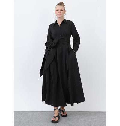 Modefa Dress Modern Muslim Women's Crinkled Maxi Dress - 20661 Black