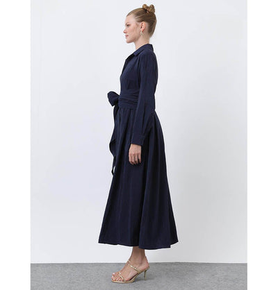 Modefa Dress Modern Muslim Women's Crinkled Maxi Dress - 20661 Navy Blue