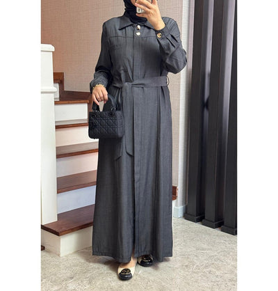 Modefa Dress Modern Muslim Women’s Relaxed Denim Maxi Dress - Black Denim
