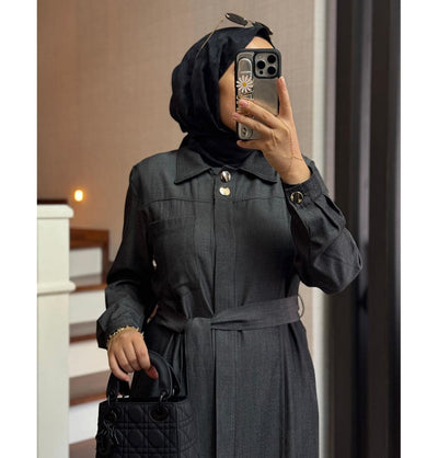 Modefa Dress Modern Muslim Women’s Relaxed Denim Maxi Dress - Black Denim