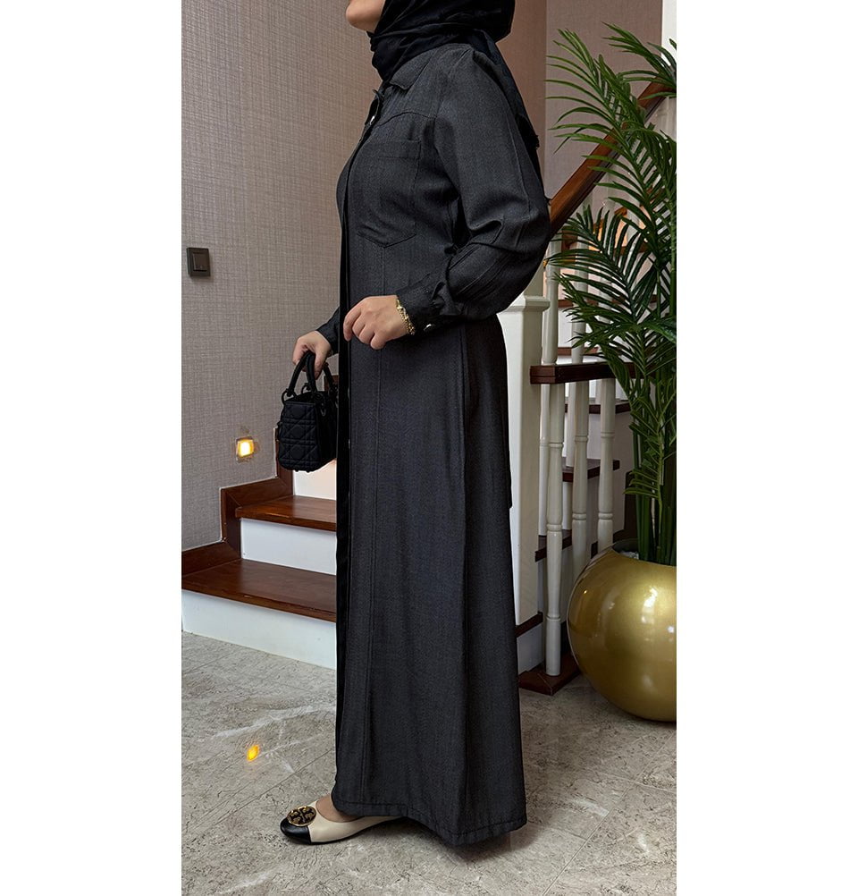 Modefa Dress Modern Muslim Women’s Relaxed Denim Maxi Dress - Black Denim