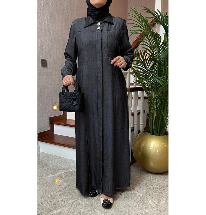 muslim denim dress Hdhdeueh Women Muslim Long Sleeve Stitching Denim Dress Turkey Kaftan  Middle East Arab Islam Robe Blue at Amazon Women's Clothing store
